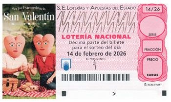 Décimo lotería nacional para el sorteo de San Valentín 2.026
